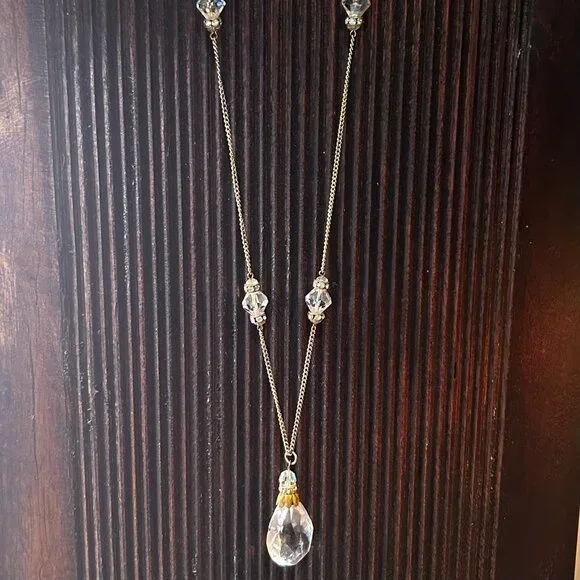 Antique Style Crystal Teardrop Drop Rhinestone Glass Beaded Necklace - Picture 2 of 12